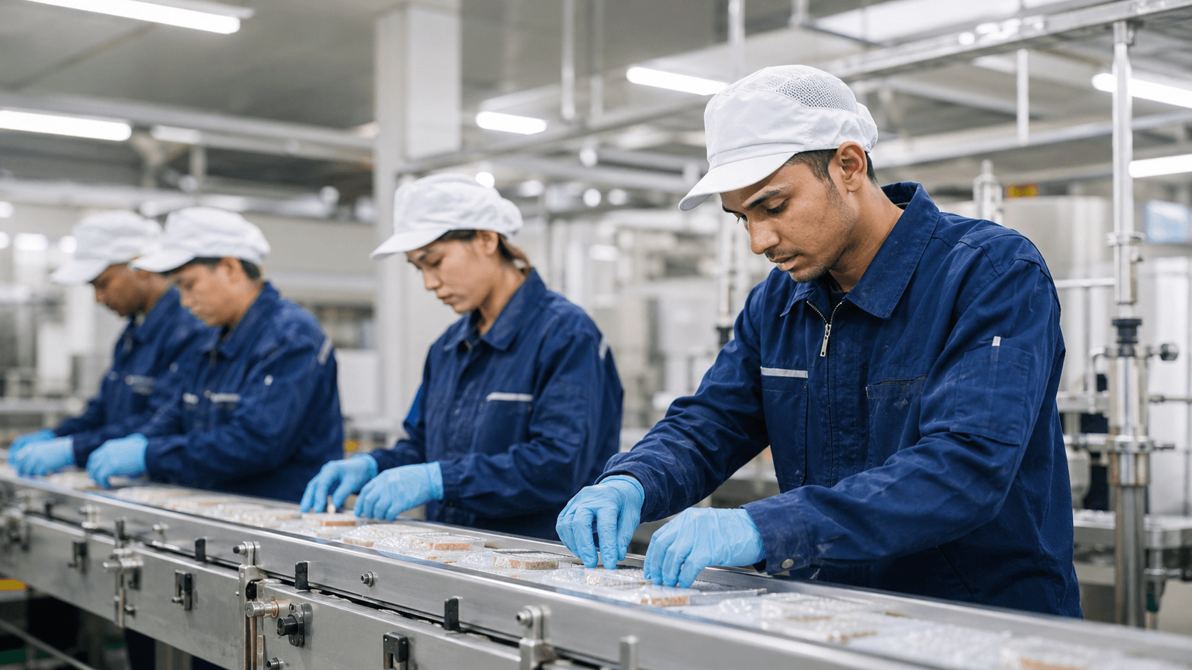 食品製造ラインで作業するスタッフのイメージ