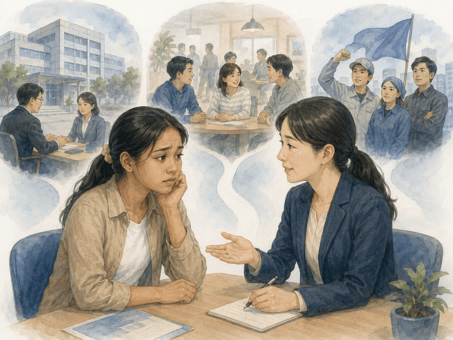 အလုပ်သမားသမဂ္ဂ・အလုပ်သမားရုံး・Union — ဘယ်ကို ဘာ တိုင်ပင်မလဲ