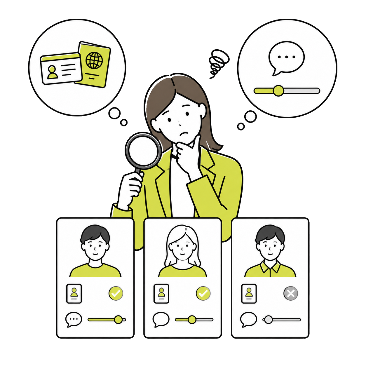 条件に合う人材を探している様子のイラスト