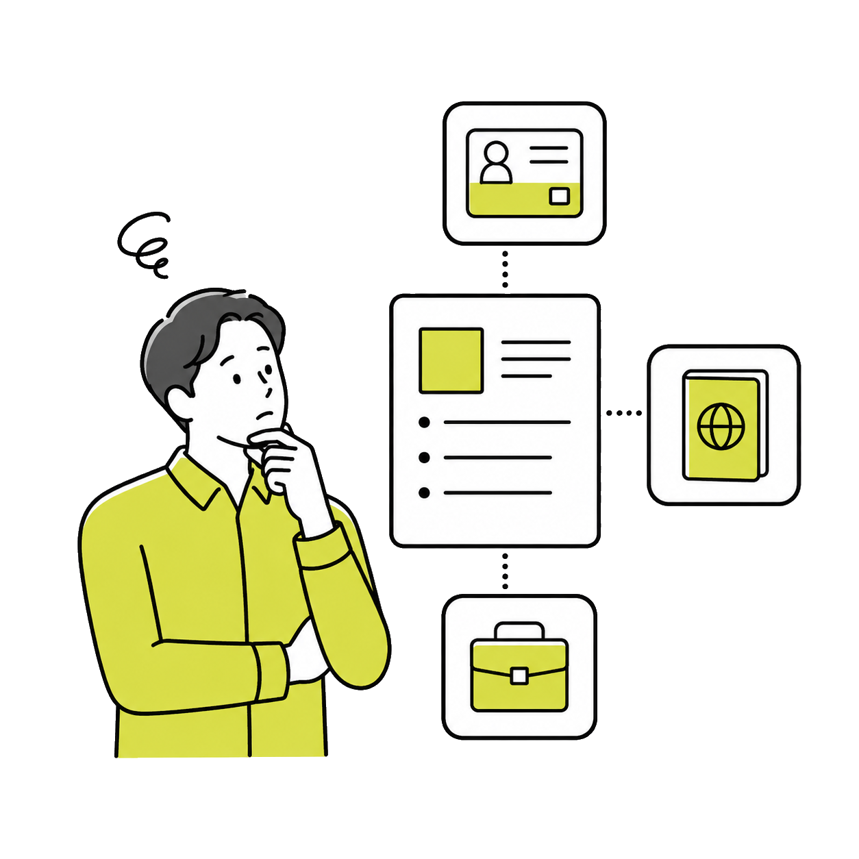 在留資格について悩む様子のイラスト