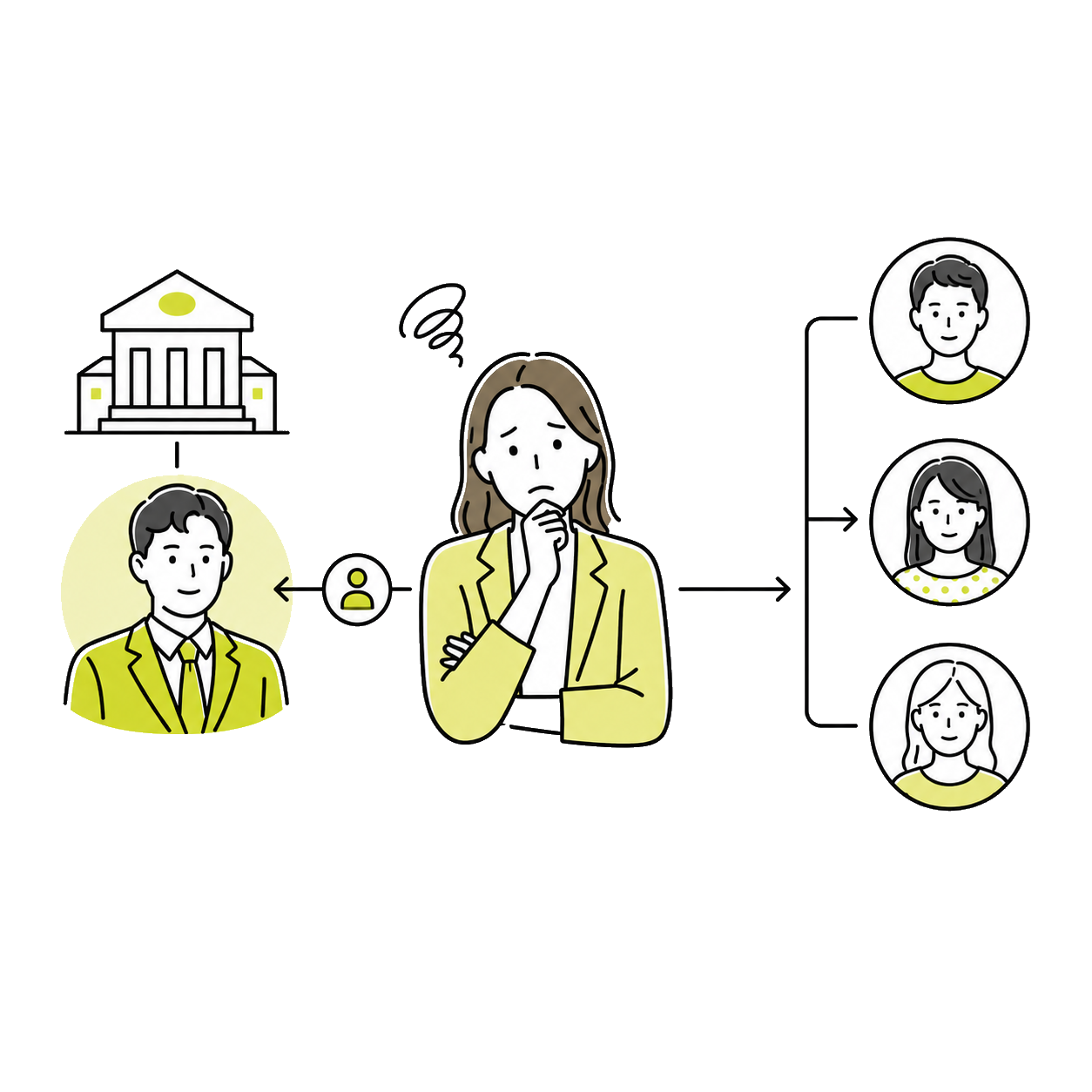 候補者接点が限られている様子のイラスト